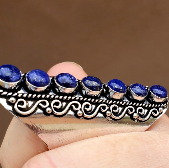 New 7 Stone Lapis Lazuli Adjustable Silver Statement Ring. - Picture 10 of 13